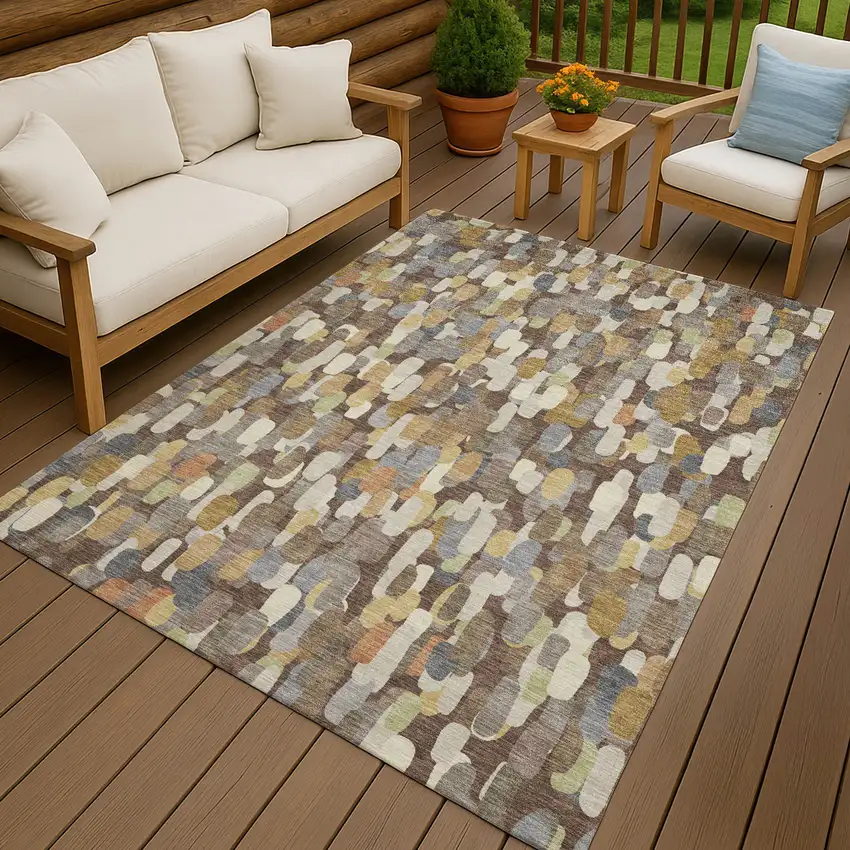Chocolate And Beige Abstract Washable Indoor Outdoor Area Rug Photo 4