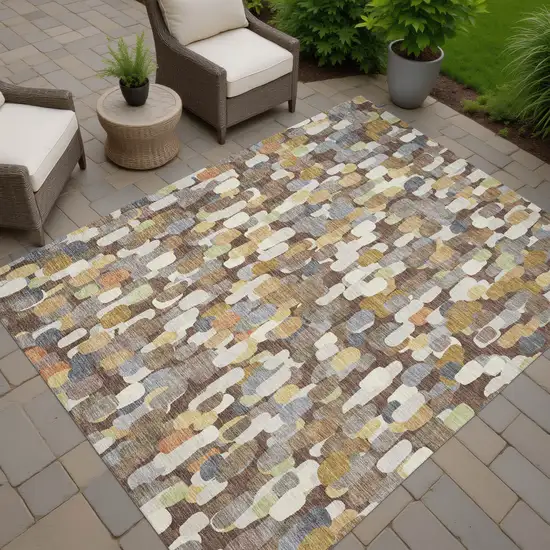Chocolate And Beige Abstract Washable Indoor Outdoor Area Rug Photo 7