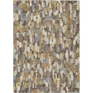 Photo of Chocolate And Beige Abstract Washable Indoor Outdoor Area Rug