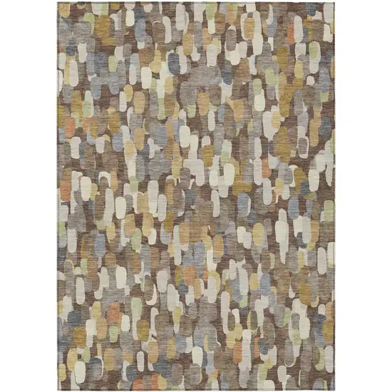 Chocolate And Beige Abstract Washable Indoor Outdoor Area Rug Photo 1