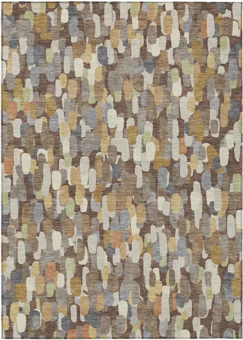 Chocolate And Beige Abstract Washable Indoor Outdoor Area Rug Photo 1