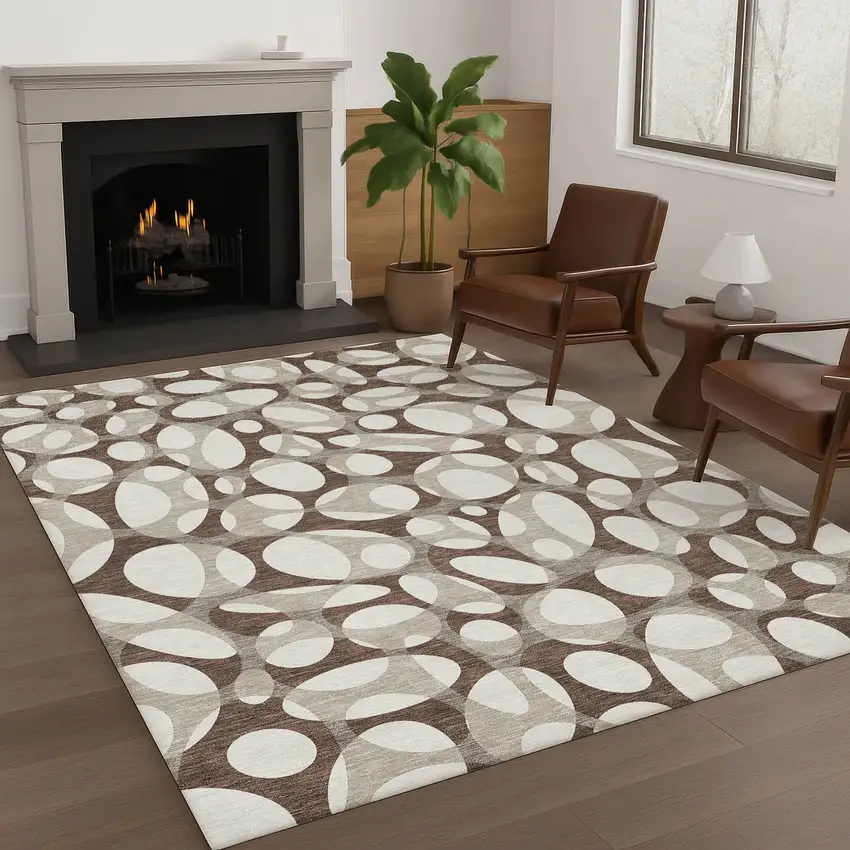 Chocolate And Beige Abstract Washable Indoor Outdoor Area Rug Photo 6