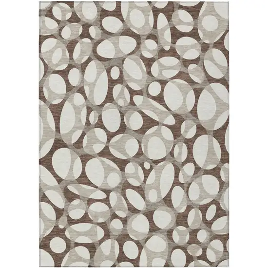 Chocolate And Beige Abstract Washable Indoor Outdoor Area Rug Photo 1