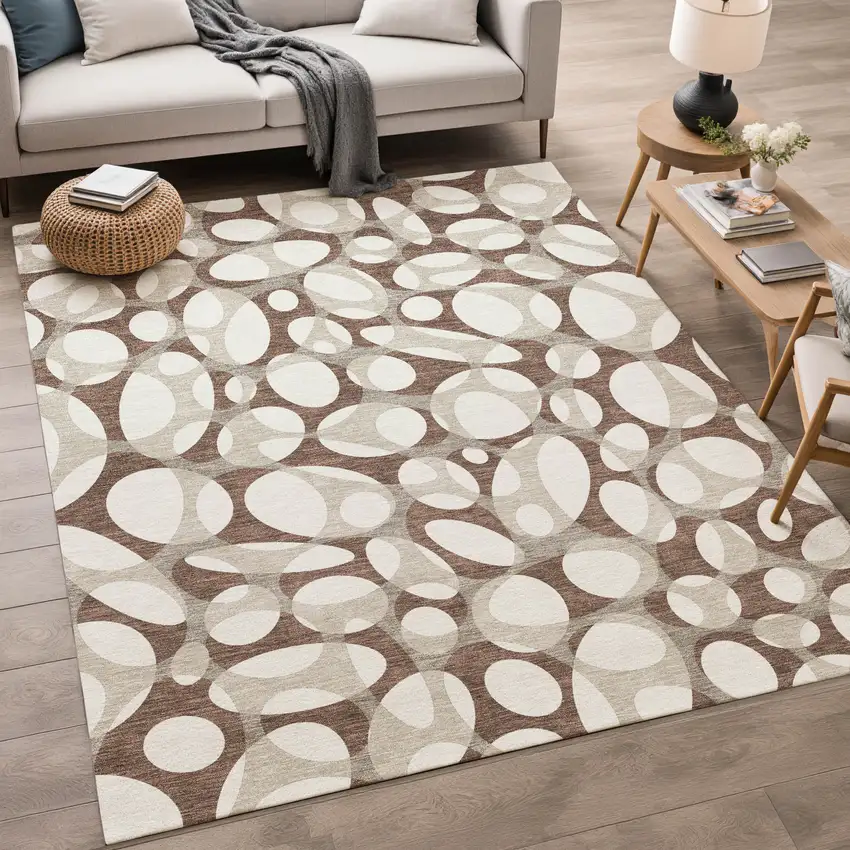Chocolate And Beige Abstract Washable Indoor Outdoor Area Rug Photo 5