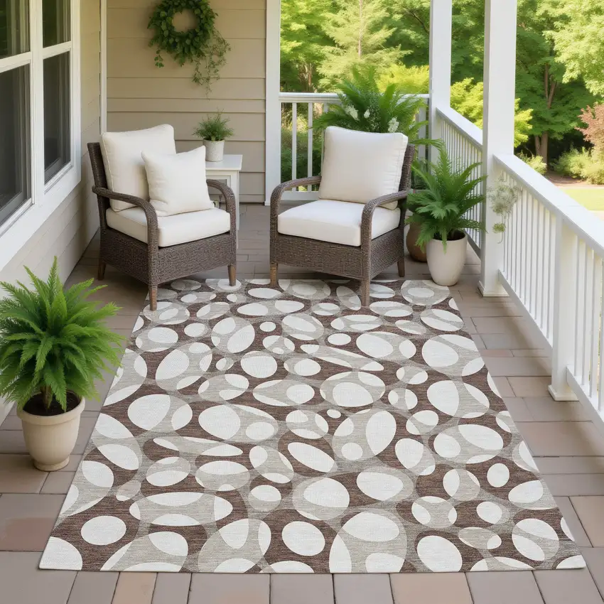 Chocolate And Beige Abstract Washable Indoor Outdoor Area Rug Photo 7