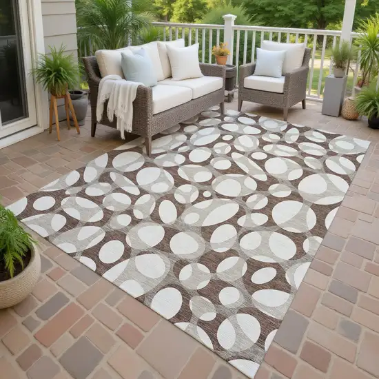Chocolate And Beige Abstract Washable Indoor Outdoor Area Rug Photo 4