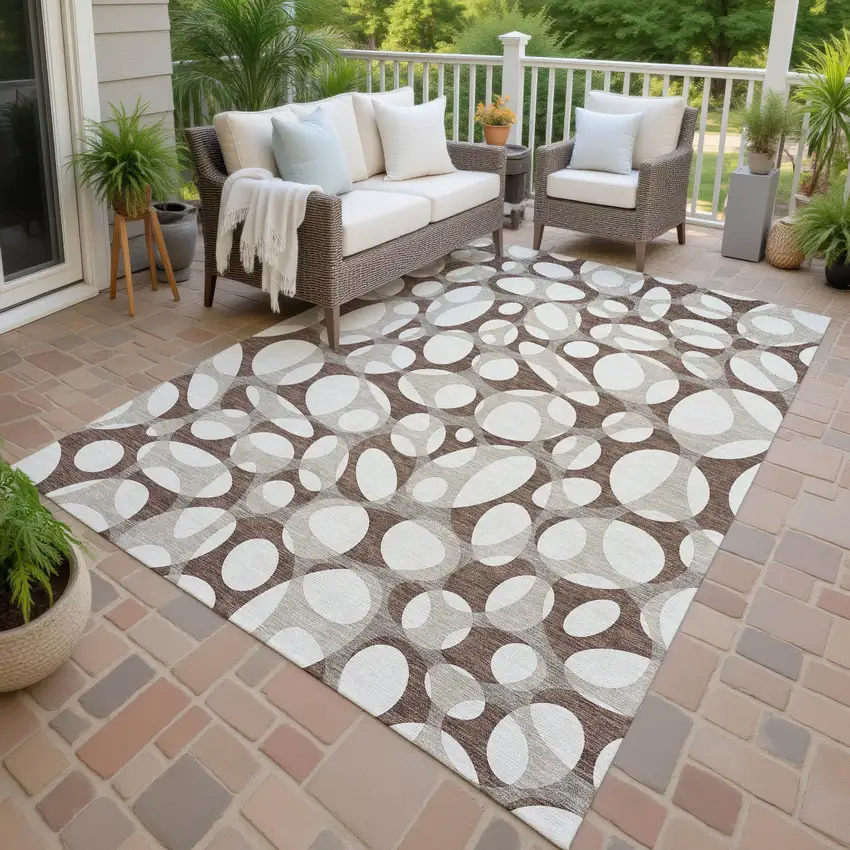 Chocolate And Beige Abstract Washable Indoor Outdoor Area Rug Photo 4