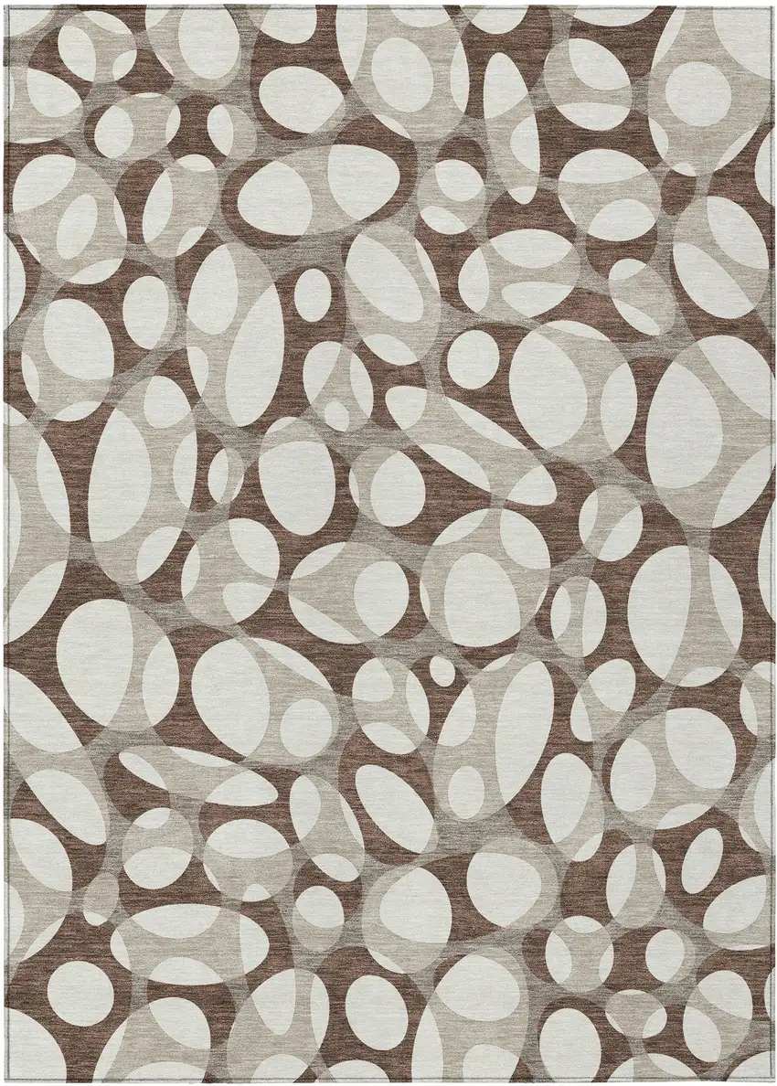 Chocolate And Beige Abstract Washable Indoor Outdoor Area Rug Photo 1