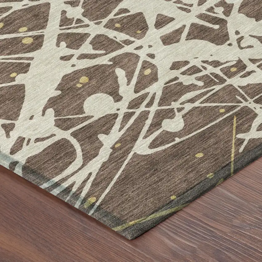 Chocolate And Beige Abstract Washable Indoor Outdoor Area Rug Photo 4