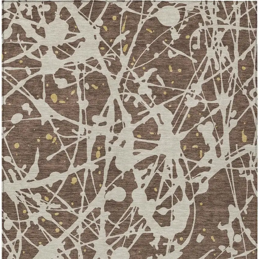 Chocolate And Beige Abstract Washable Indoor Outdoor Area Rug Photo 3