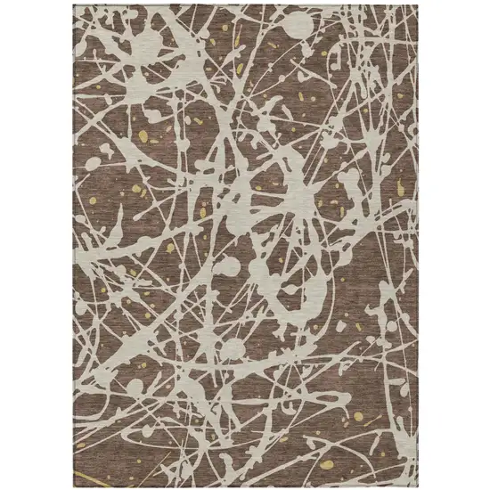 Chocolate And Beige Abstract Washable Indoor Outdoor Area Rug Photo 1