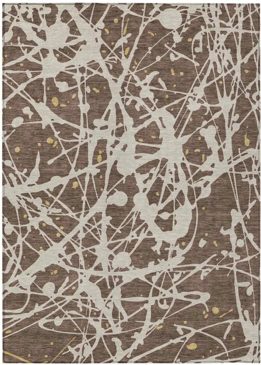 Chocolate And Beige Abstract Washable Indoor Outdoor Area Rug Photo 1