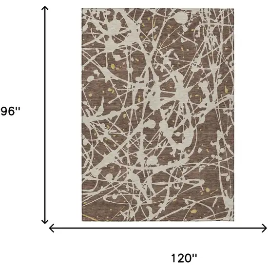 Chocolate And Beige Abstract Washable Indoor Outdoor Area Rug Photo 6