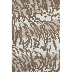 Photo of Chocolate And Beige Animal Print Washable Area Rug With UV Protection