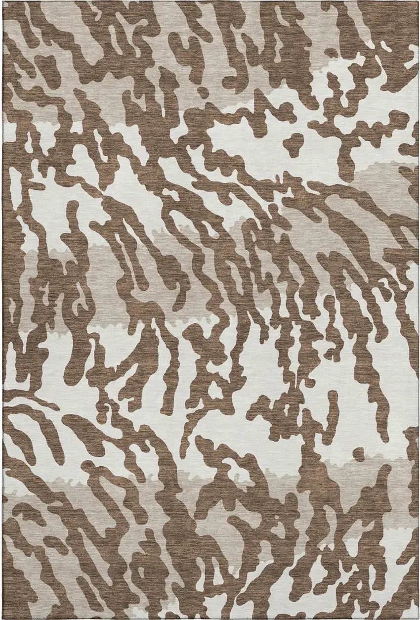 Chocolate And Beige Animal Print Washable Area Rug With UV Protection Photo 1