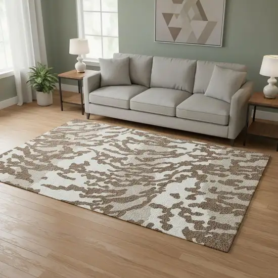 Chocolate And Beige Animal Print Washable Area Rug With UV Protection Photo 2