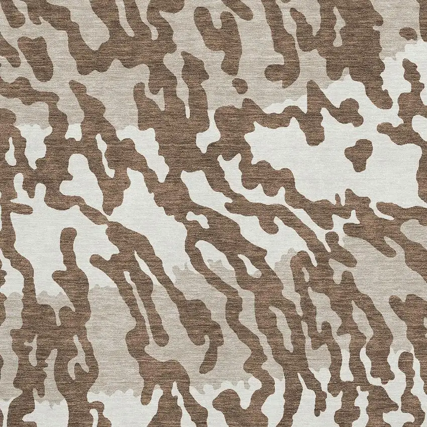 Chocolate And Beige Animal Print Washable Area Rug With UV Protection Photo 3