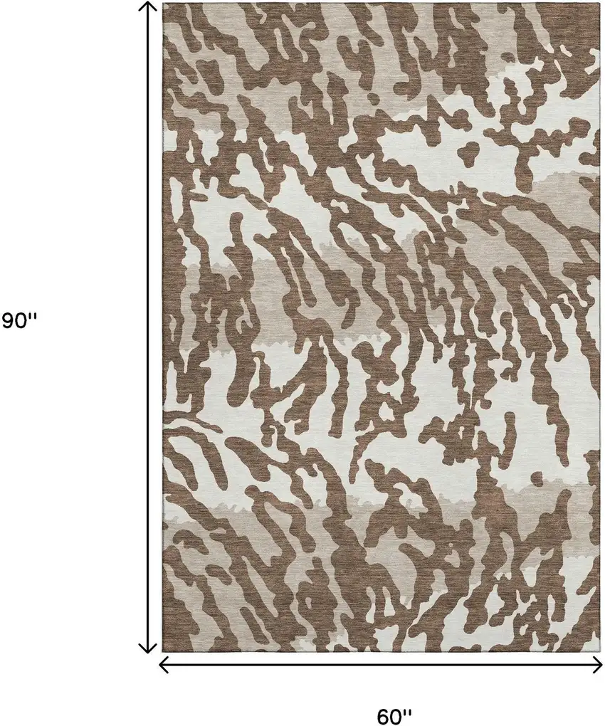 Chocolate And Beige Animal Print Washable Area Rug With UV Protection Photo 9