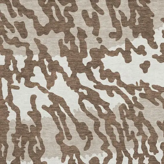 Chocolate And Beige Animal Print Washable Area Rug With UV Protection Photo 3