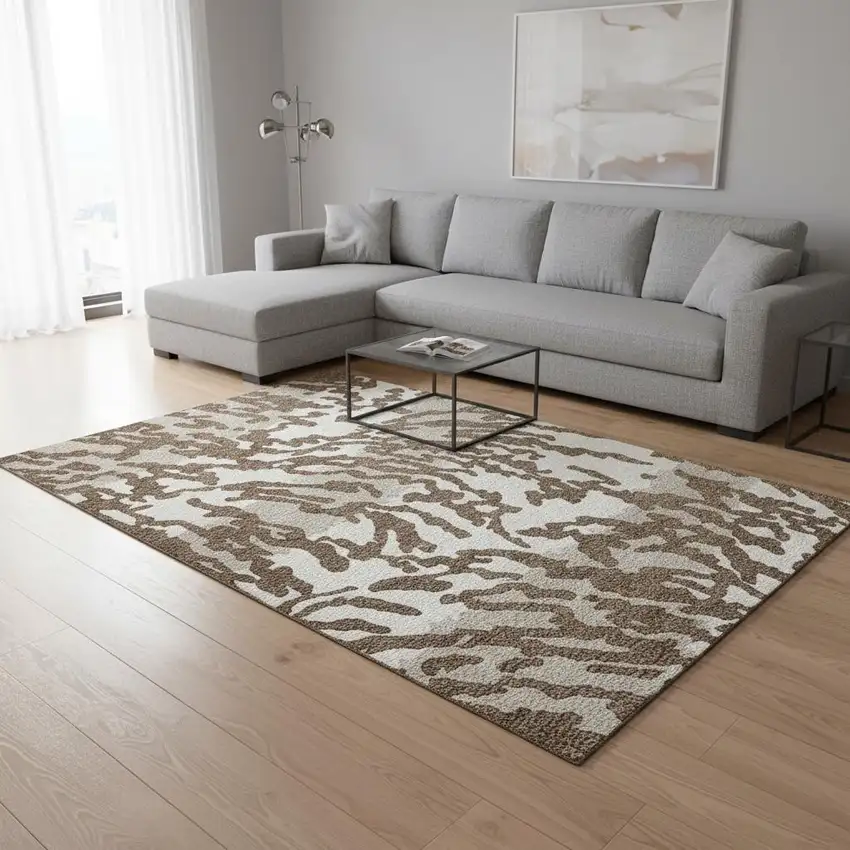 Chocolate And Beige Animal Print Washable Area Rug With UV Protection Photo 2