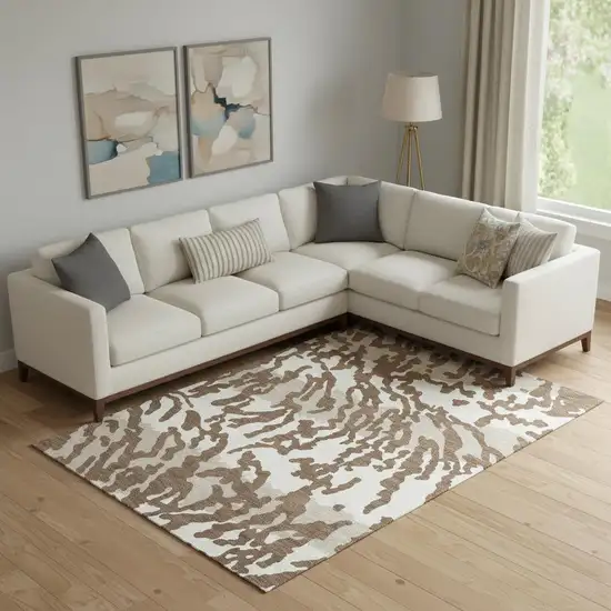 Chocolate And Beige Animal Print Washable Area Rug With UV Protection Photo 1