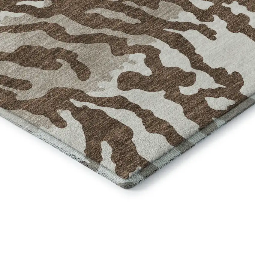 Chocolate And Beige Animal Print Washable Area Rug With UV Protection Photo 8