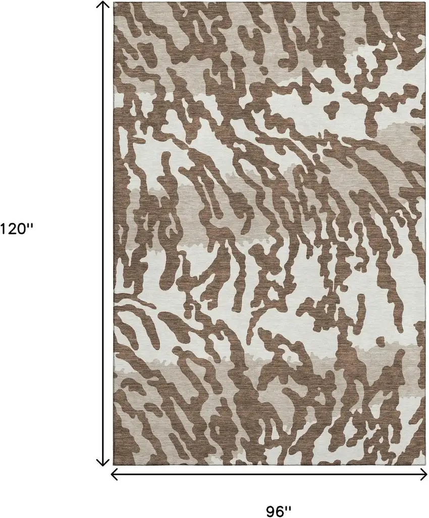 Chocolate And Beige Animal Print Washable Area Rug With UV Protection Photo 9
