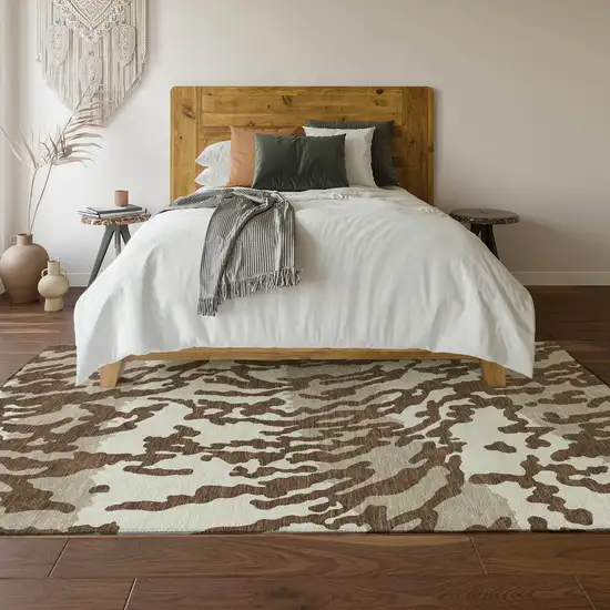 Chocolate And Beige Animal Print Washable Area Rug With UV Protection Photo 6