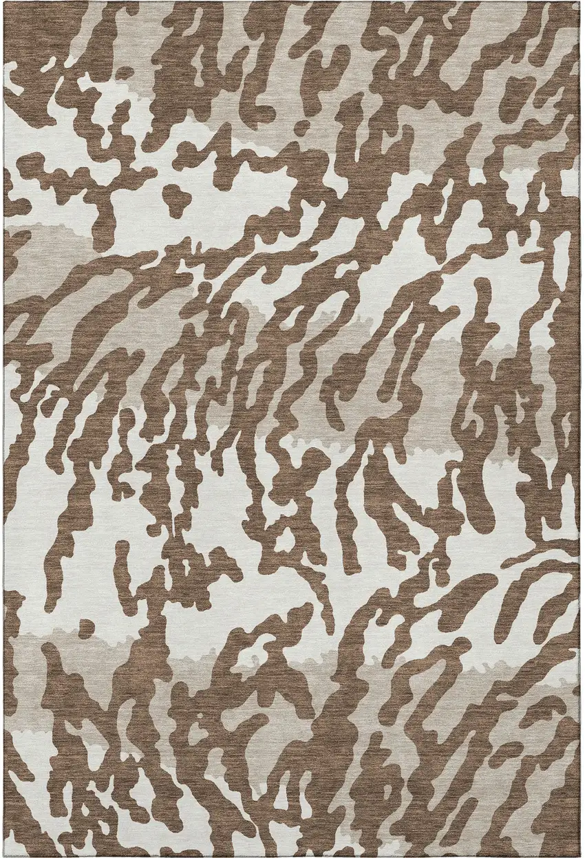 Chocolate And Beige Animal Print Washable Area Rug With UV Protection Photo 4