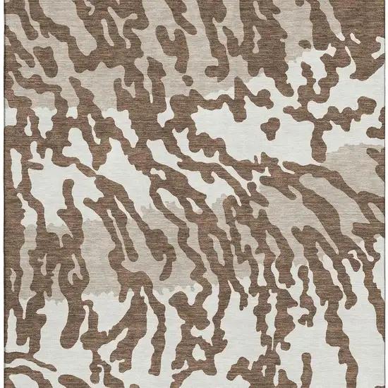Chocolate And Beige Animal Print Washable Area Rug With UV Protection Photo 3