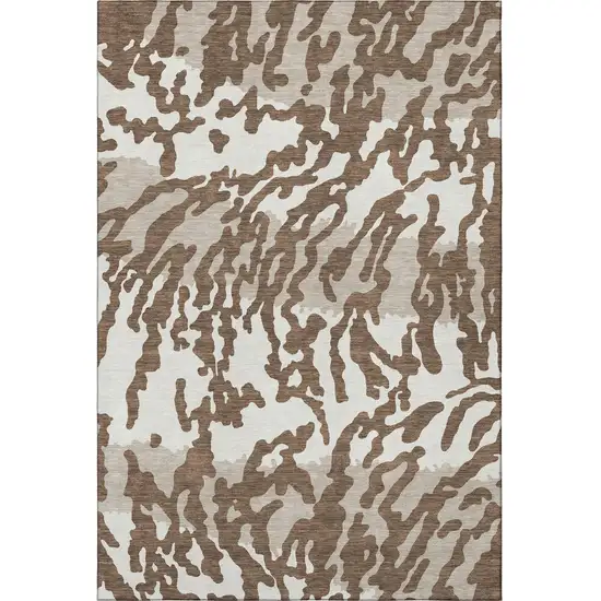 Chocolate And Beige Animal Print Washable Area Rug With UV Protection Photo 4