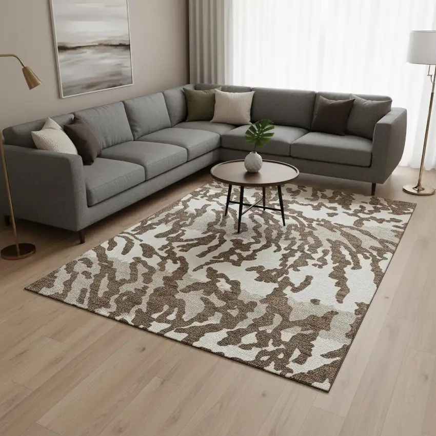 Chocolate And Beige Animal Print Washable Area Rug With UV Protection Photo 2