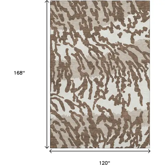 Chocolate And Beige Animal Print Washable Area Rug With UV Protection Photo 9