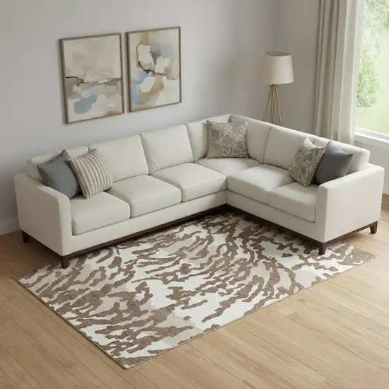 Chocolate And Beige Animal Print Washable Area Rug With UV Protection Photo 1