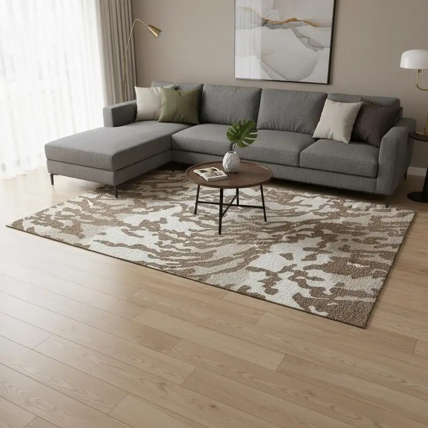 Chocolate And Beige Animal Print Washable Area Rug With UV Protection Photo 2