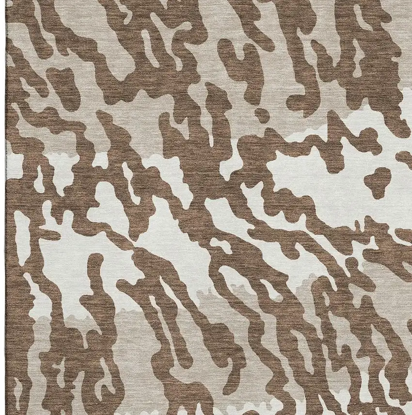 Chocolate And Beige Animal Print Washable Area Rug With UV Protection Photo 3