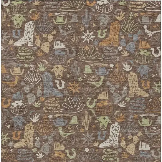 Chocolate And Beige Cactus Washable Indoor Outdoor Area Rug Photo 4