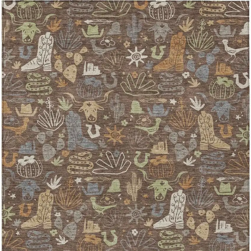 Chocolate And Beige Cactus Washable Indoor Outdoor Area Rug Photo 4