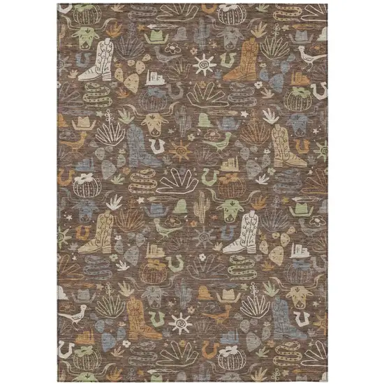 Chocolate And Beige Cactus Washable Indoor Outdoor Area Rug Photo 2