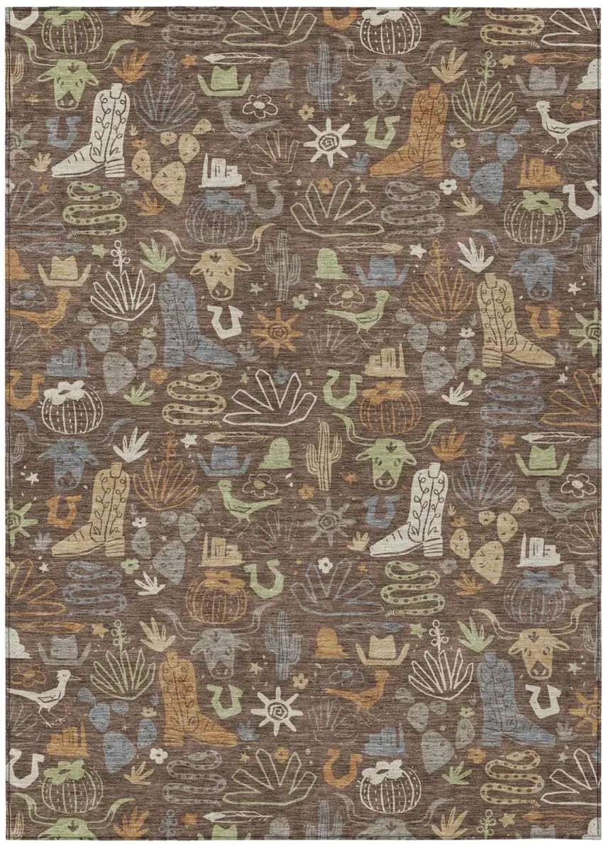Chocolate And Beige Cactus Washable Indoor Outdoor Area Rug Photo 2