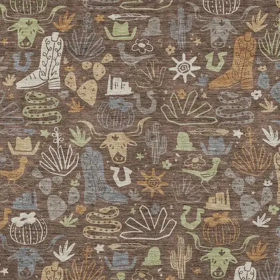 Chocolate And Beige Cactus Washable Indoor Outdoor Area Rug Photo 3