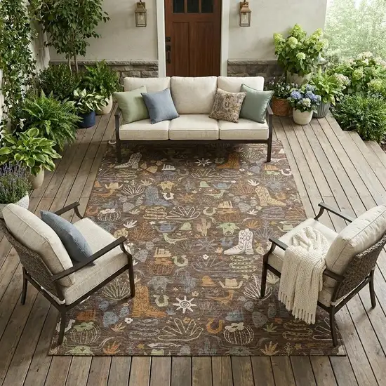 Chocolate And Beige Cactus Washable Indoor Outdoor Area Rug Photo 1