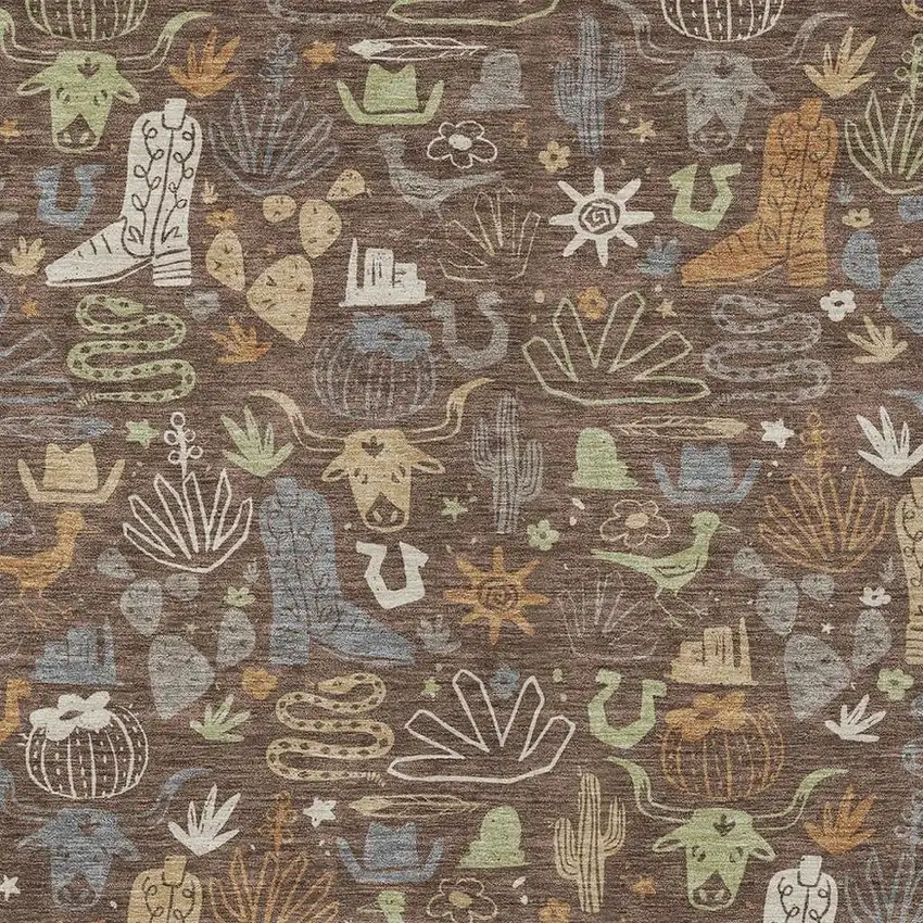 Chocolate And Beige Cactus Washable Indoor Outdoor Area Rug Photo 3