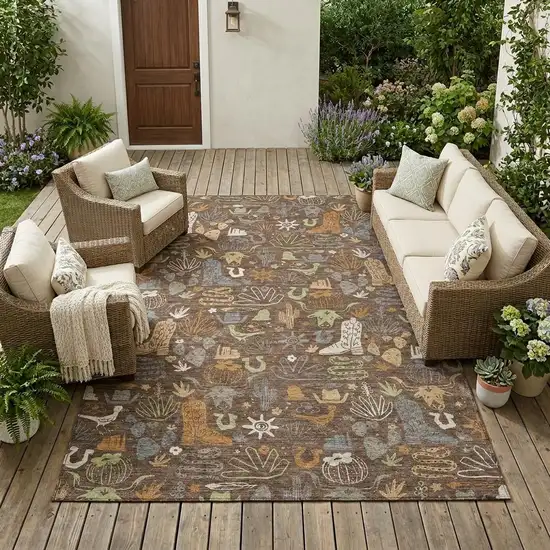 Chocolate And Beige Cactus Washable Indoor Outdoor Area Rug Photo 1