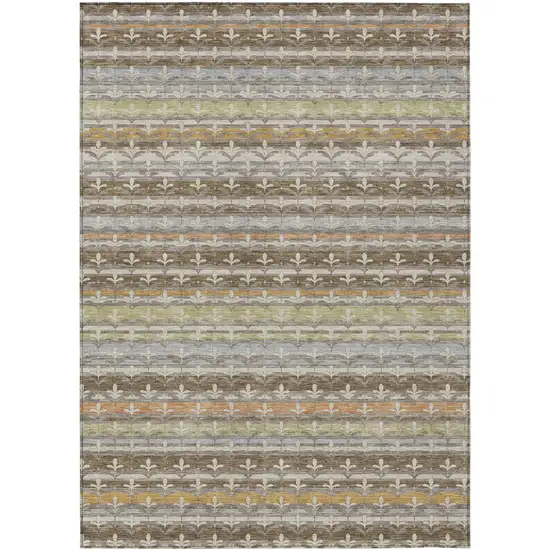 Chocolate And Beige Damask Washable Indoor Outdoor Area Rug Photo 1