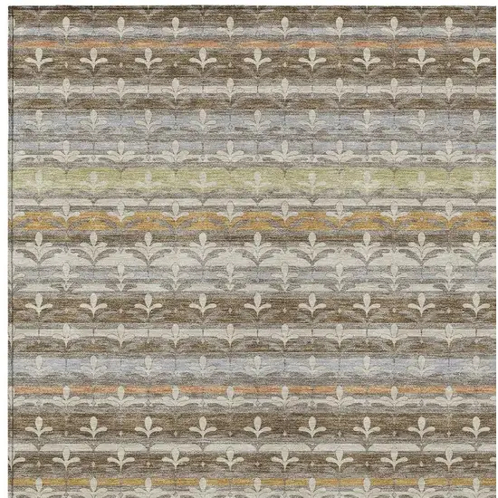 Chocolate And Beige Damask Washable Indoor Outdoor Area Rug Photo 2