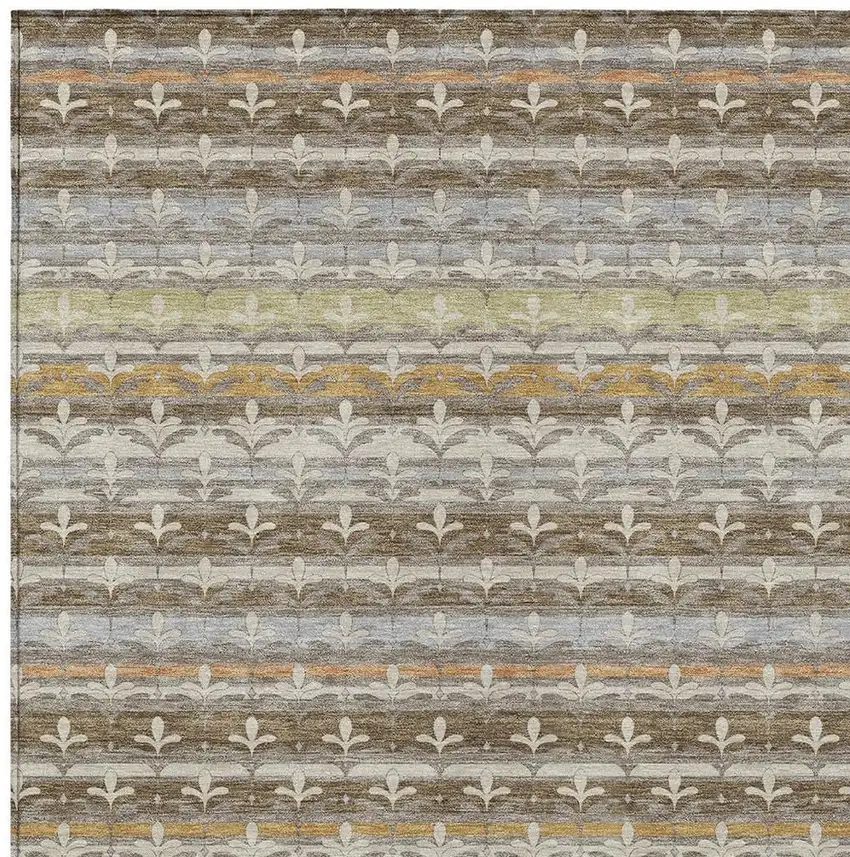 Chocolate And Beige Damask Washable Indoor Outdoor Area Rug Photo 2