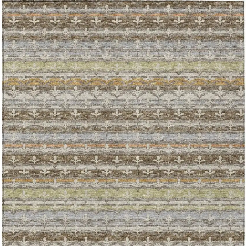 Chocolate And Beige Damask Washable Indoor Outdoor Area Rug Photo 3