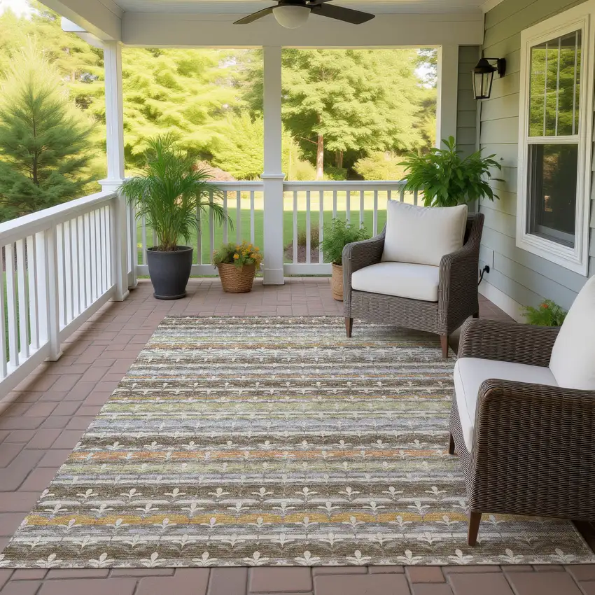 Chocolate And Beige Damask Washable Indoor Outdoor Area Rug Photo 4
