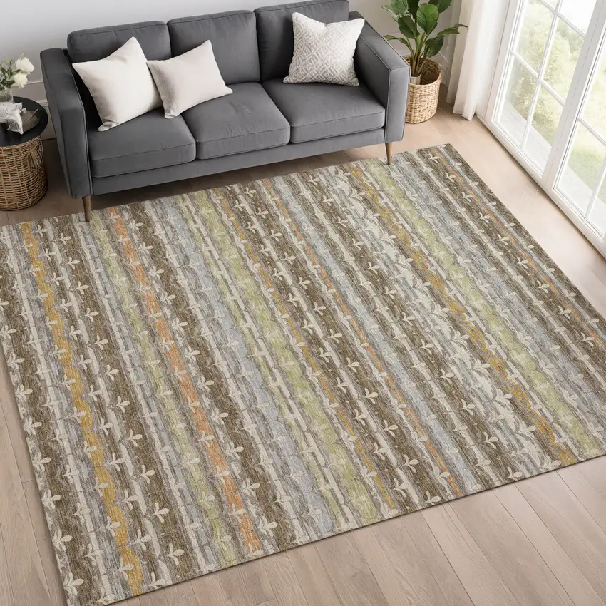 Chocolate And Beige Damask Washable Indoor Outdoor Area Rug Photo 6